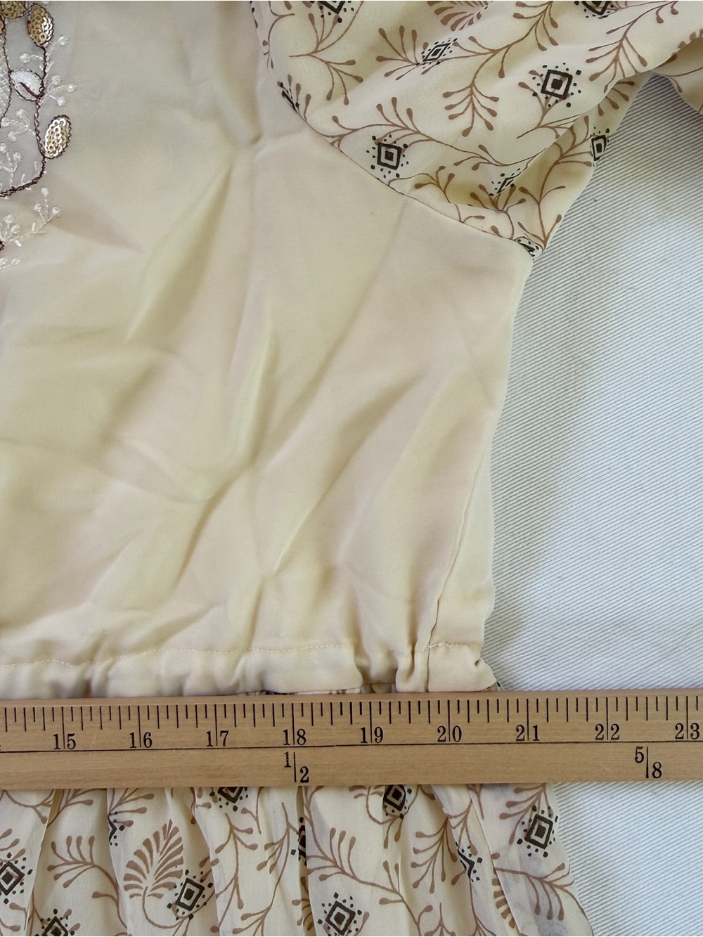 Boho Prairie Maxi Dress Beige Floral XL Gold Sequins NWT - Picture 14 of 15